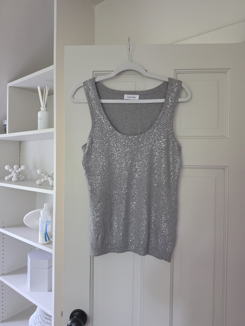 Calvin Klein Silver Sequin Scoop Neck Tank